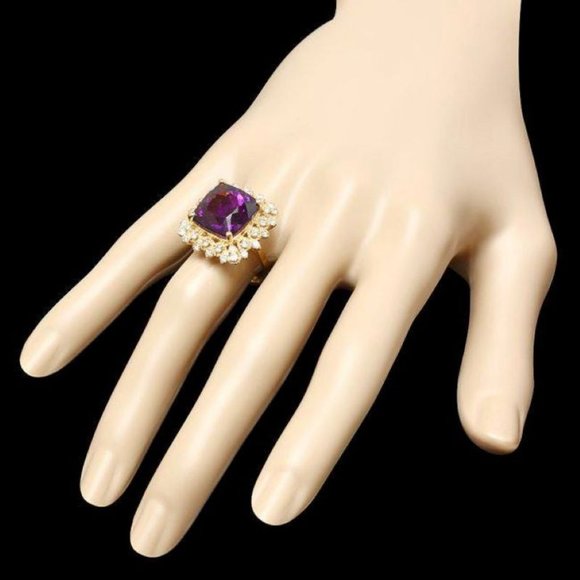 10.00 Ct Natural Amethyst & Diamond 14KY Gold Ring
